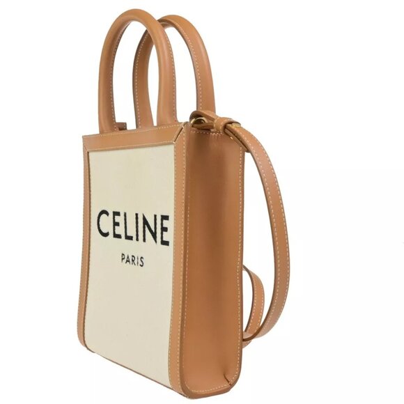 CELINE Logo Vertical Cabas 2Way Mini Hand Tote Bag Canvas Leather Brown 667RK836 - Picture 9 of 16